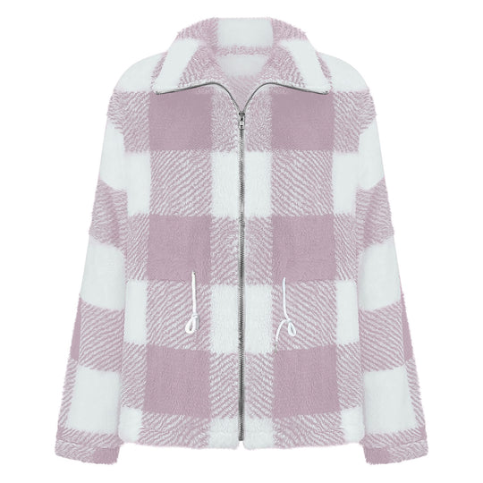 Damen Fleecejacke mit modischem Karomuster und praktischen Taschen EB