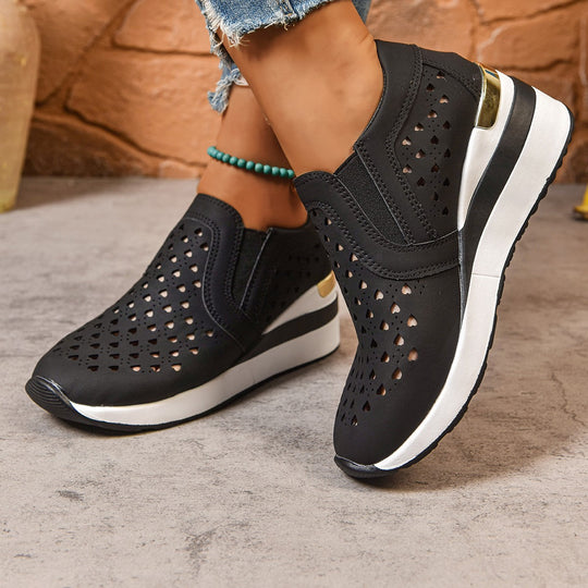 Damen Atmungsaktive Slip-On Sneakers mit hohem Komfort und dekorativem Lochdesign EB