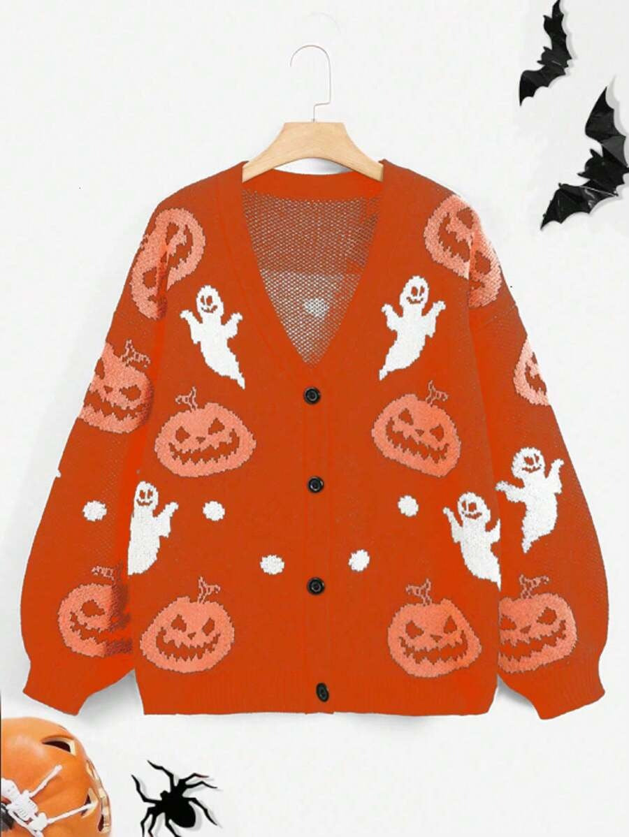 Damen kuschelige Herbstjacke mit gruseligem Motiv EB
