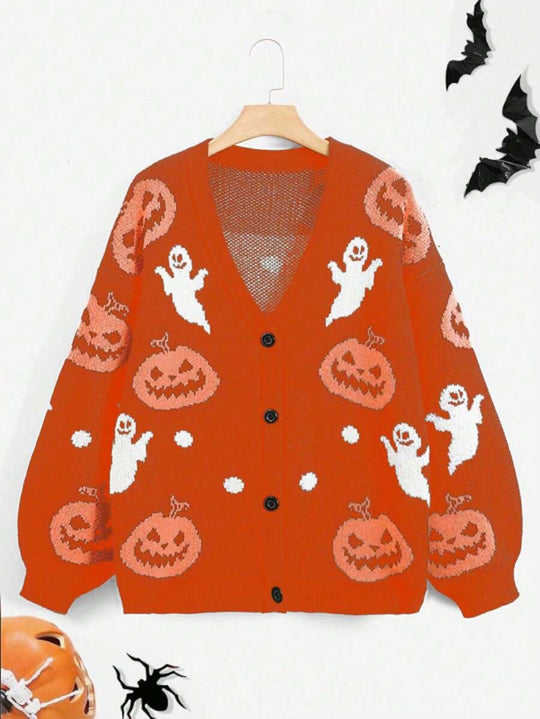 Damen kuschelige Herbstjacke mit gruseligem Motiv EB