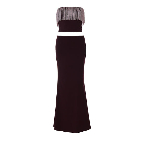 Damen Elegantes Zweiteiliges Abendkleid mit fransendem Oberteil und figurbetonter Silhouette EB
