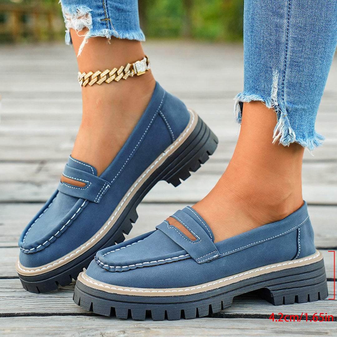 Damen Chunky Loafers mit rutschfester Sohle und dekorativem Riemen EB