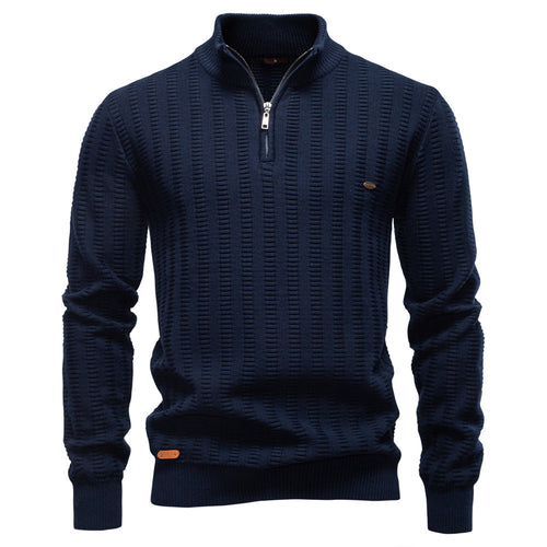 Herren Pullover mit strukturiertem Design und halbem Reißverschluss EB