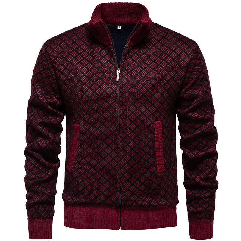 Herren Strickjacke mit modernem Zipper und feinem Karomuster EB