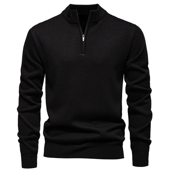 Herren nan Feinstrickpullover mit Kurzreißverschluss Stehkragen elastischen Bündchen EB