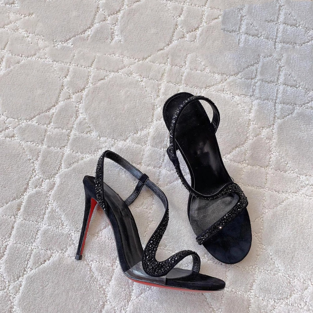 Damen elegante High Heel Sandalen mit funkelnder Strassverzierung EB