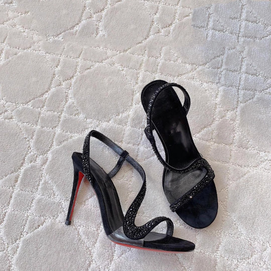 Damen elegante High Heel Sandalen mit funkelnder Strassverzierung EB