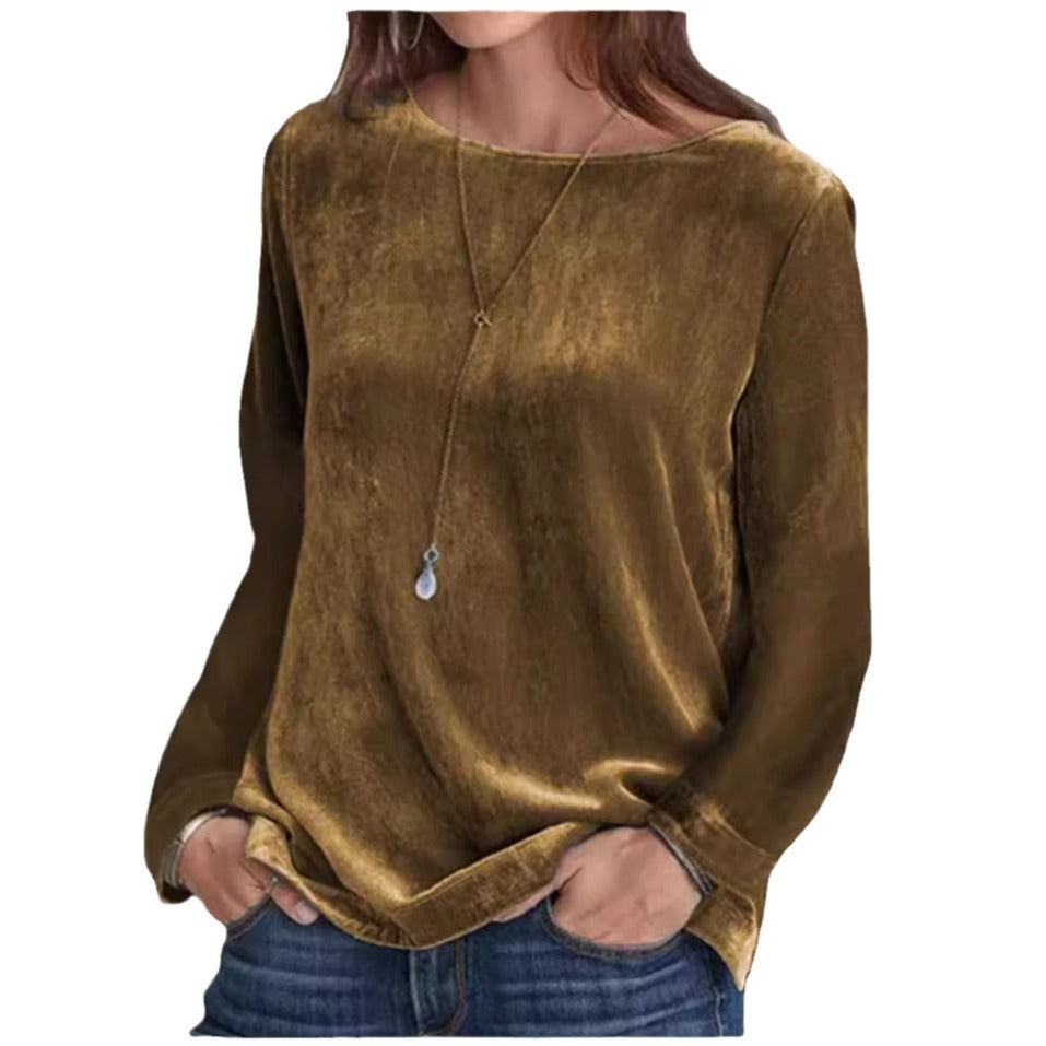 Damen Langarmbluse mit weichem Fleece und modischem Rundhalsausschnitt EB