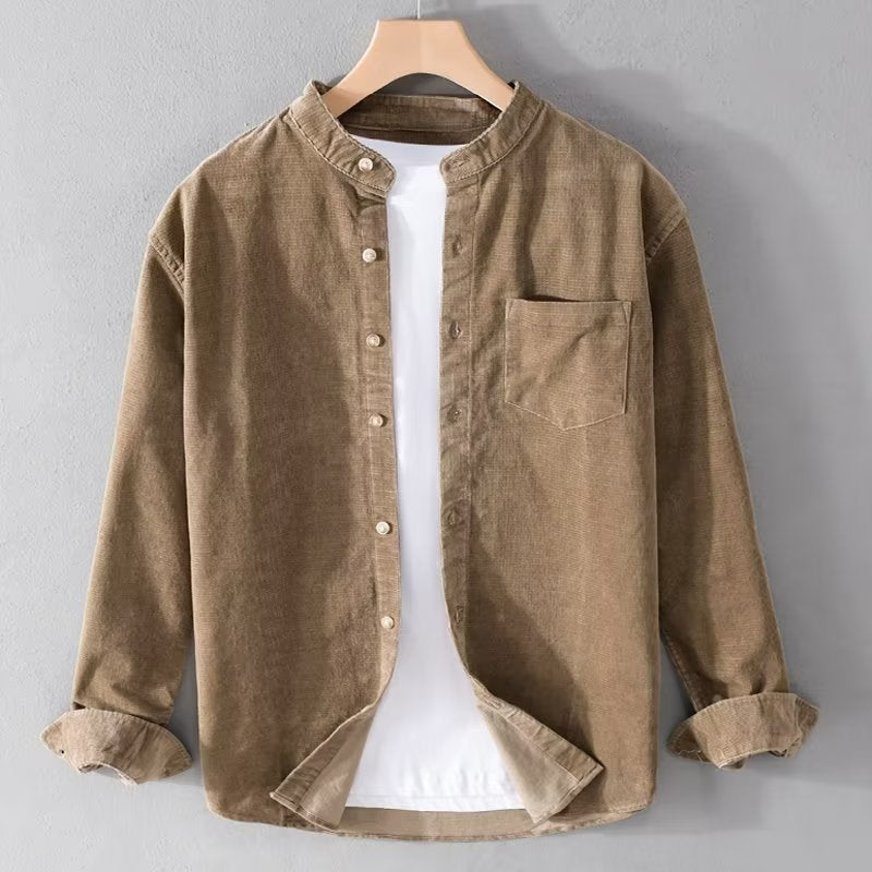 Herren Cordhemden mit Mandarin-Kragen und minimalistischem Design EB