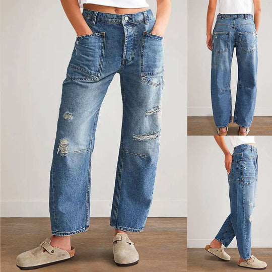 Damen Denim-Hosen mit großflächigen Taschen EB