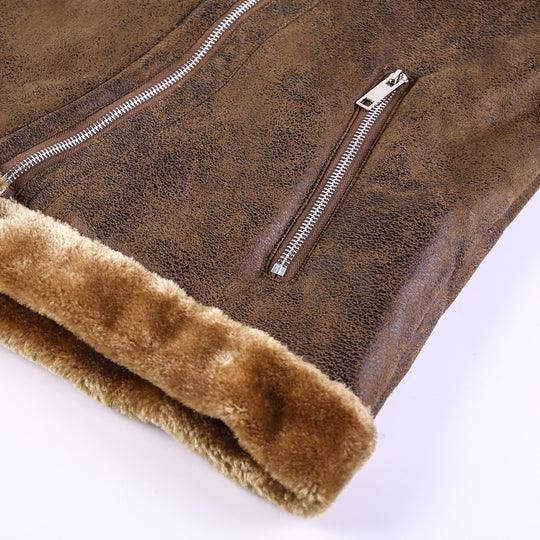 Herren Bikerjacke aus Lederimitat mit Teddyfell-Futter und asymmetrischem Reißverschluss EB