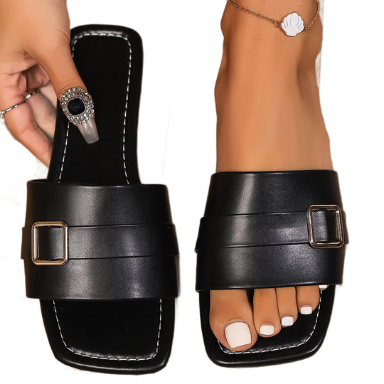 Damen Komfortable Riemchen-Mules mit modischen Schnallen EB