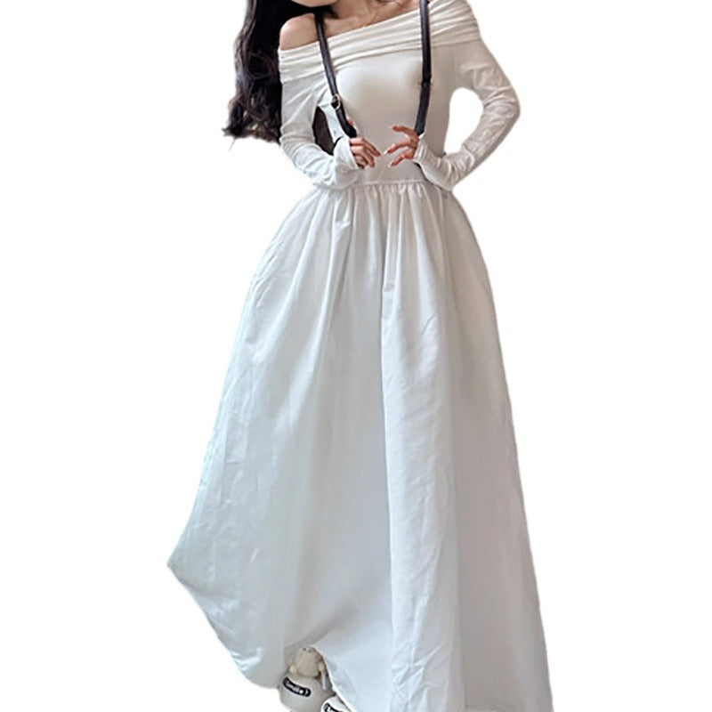 Damen elegantes Off-Shoulder Maxikleid mit modernen Trägerdetails EB