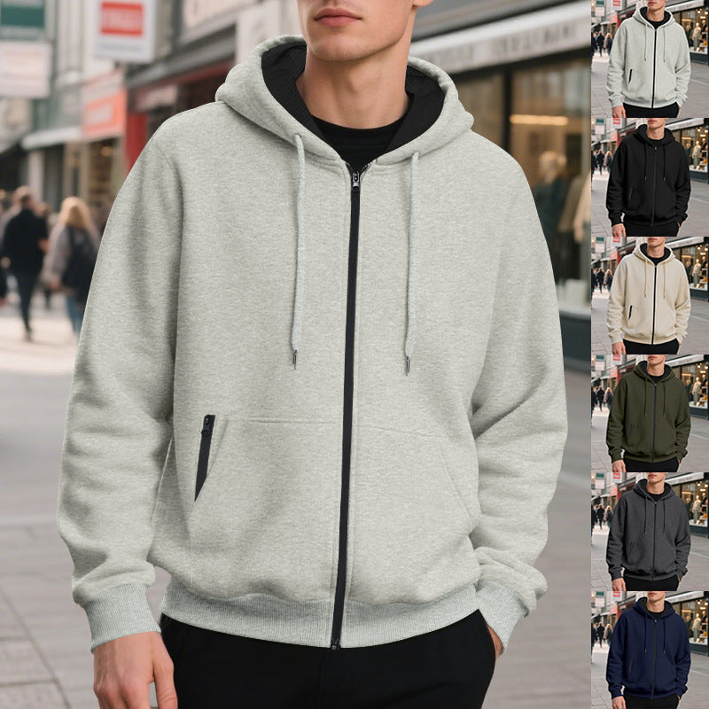 Herren nan oversized Zip-Hoodie mit durchgehendem Reißverschluss, Kängurutasche und gerippten Bündchen EB