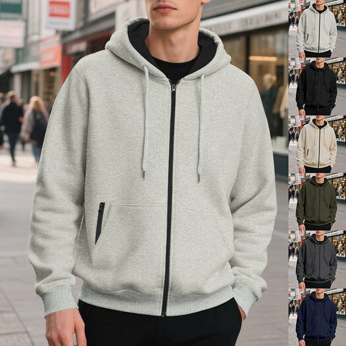 Herren nan oversized Zip-Hoodie mit durchgehendem Reißverschluss, Kängurutasche und gerippten Bündchen EB