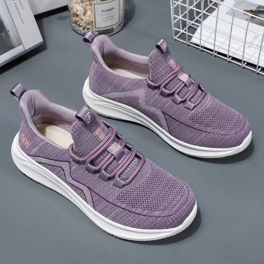 Damen nan gestrickte Slip-On-Sneaker mit elastischer Schnürung, gepolsterter Innenfütterung und dämpfender Profilsohle EB