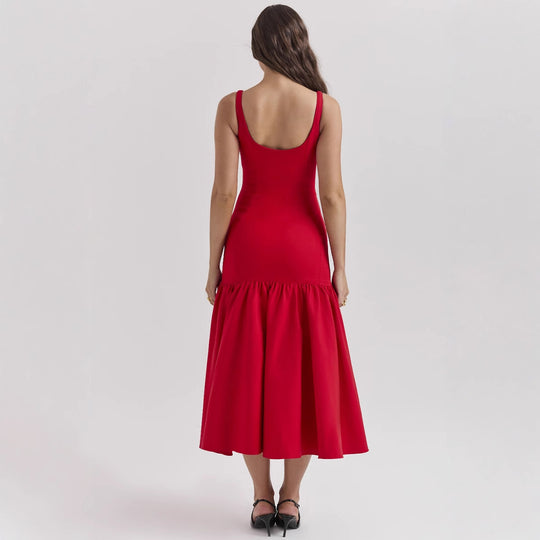 Damen Maxikleid mit schickem Taillen-Schnitt und voluminösem Rock EB