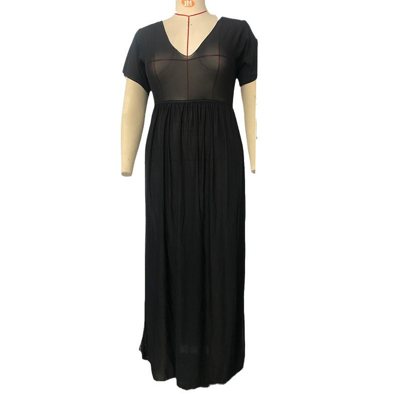 Damen Maxikleid mit V-Ausschnitt und fließender Silhouette EB