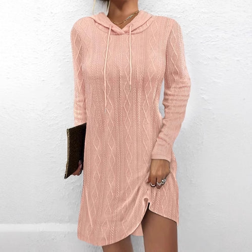Damen Kapuzenpullover Kleid mit strukturiertem Strickmuster EB