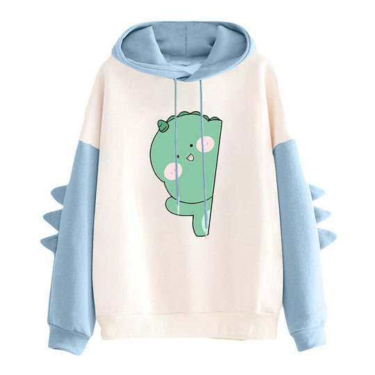 Damen nan weiter Kapuzenpullover mit dreidimensionalen Rückenstacheln und niedlichem Dino-Print EB