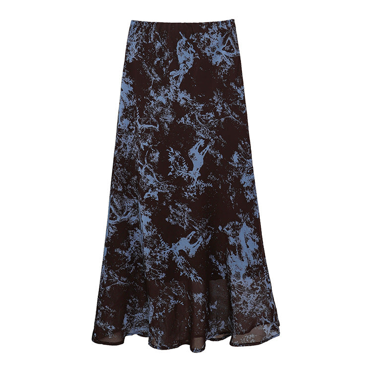 Damen  fließender Maxirock mit A-Linie und feinem Vintage-Print EB