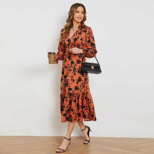 Damen Midikleid mit schmeichelhaftem Schnitt und floralem Design EB
