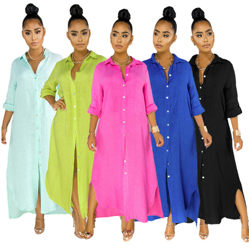 Damen lässiges Hemdkleid mit seitlichen Schlitzen und langfristiger Passform EB