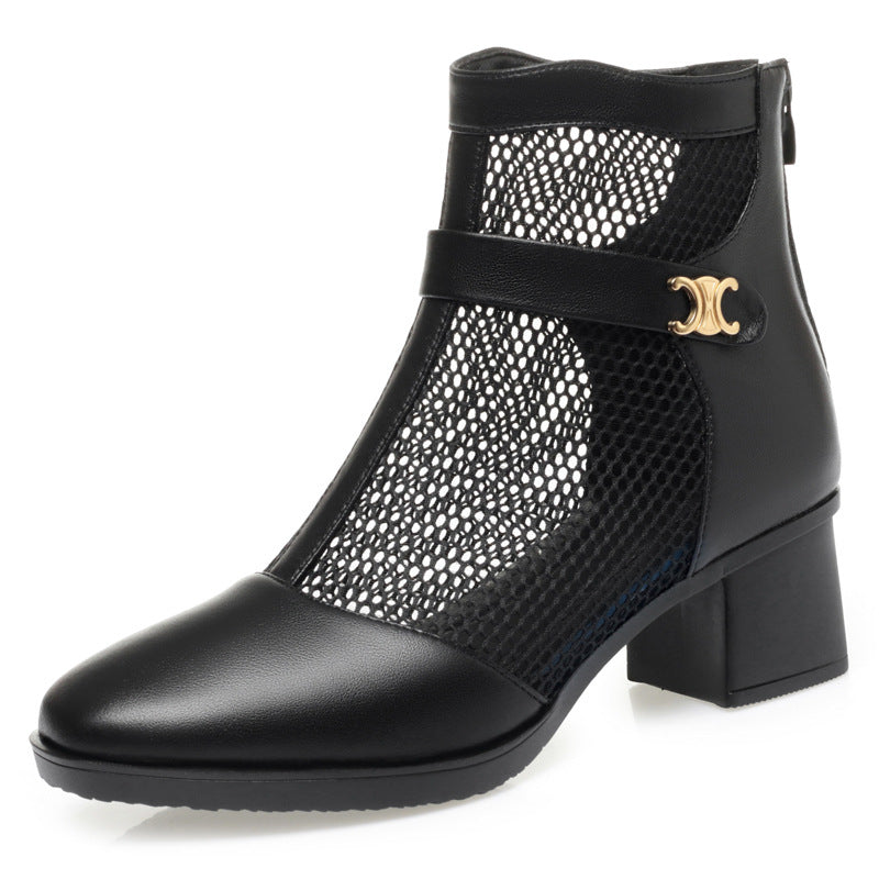 Damen Stiefeletten mit Netzdesign und komfortablem Blockabsatz EB
