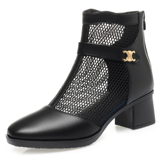 Damen Stiefeletten mit Netzdesign und komfortablem Blockabsatz EB