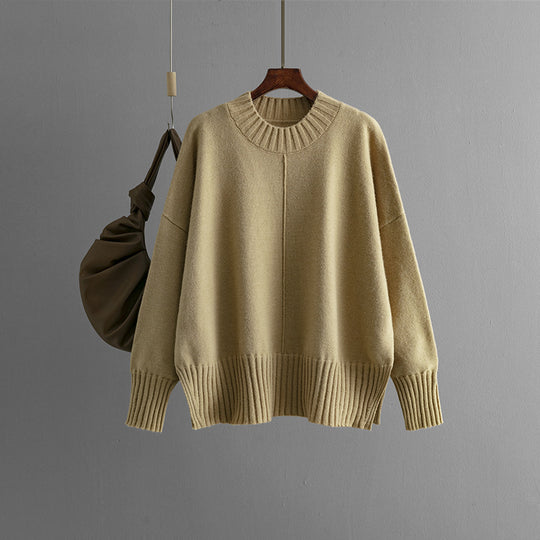 Damen Oversized Strickpullover mit Rippenbund EB