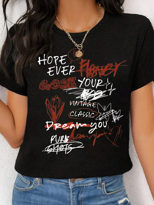 Damen lässiges Statement T-Shirt mit kreativem Print EB