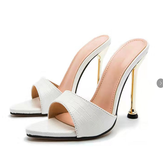 Damen modische Slingback-Pantoletten mit glänzender Krokodil-Prägung EB