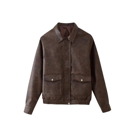 Damen Kunstlederjacke mit praktischen Taschen und modischem Schnitt EB