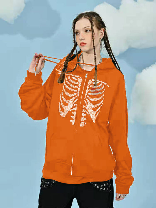 Damen Kapuzenpullover mit modernem Skelett-Print EB