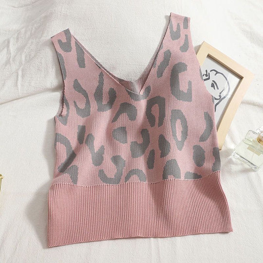 Damen gemütliches Strick-Loungewear-Set mit Leopardenmuster EB