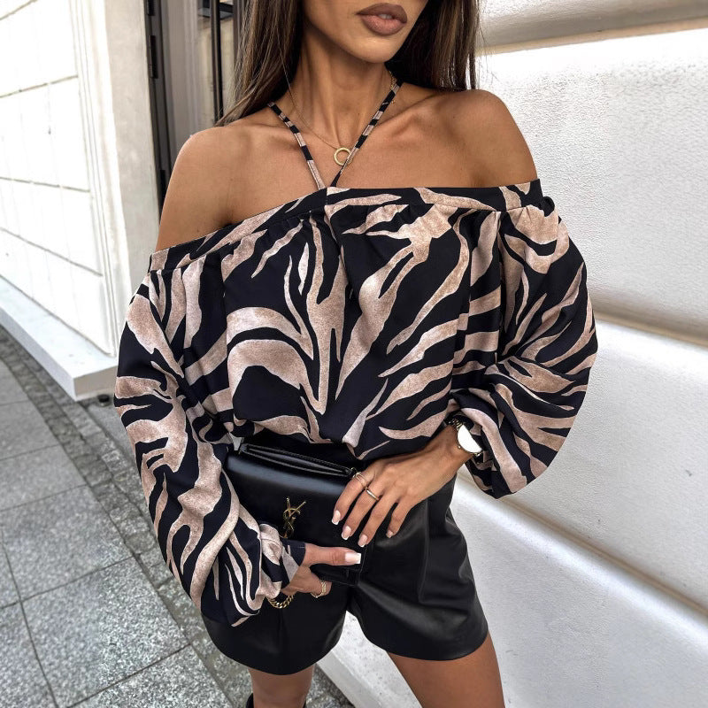 Damen Off-Shoulder Leopardenmuster Bluse EB