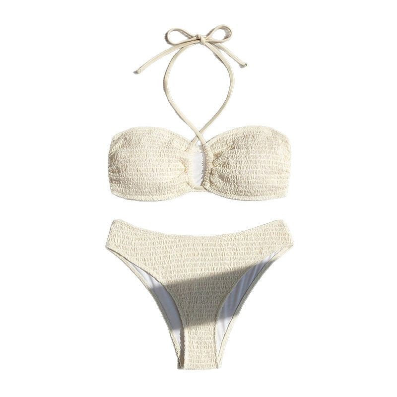 Damen Bandeau-Bikini mit hoch geschnittenem Slip und eleganten Bindebändern EB