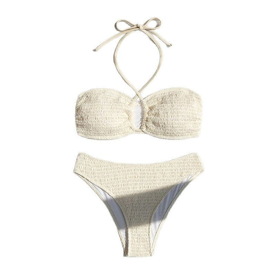 Damen Bandeau-Bikini mit hoch geschnittenem Slip und eleganten Bindebändern EB