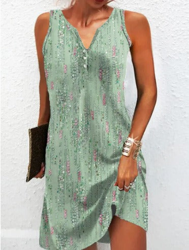 Damen, lässiges Sommerkleid mit V-Ausschnitt und asymmetrischem Saum EB
