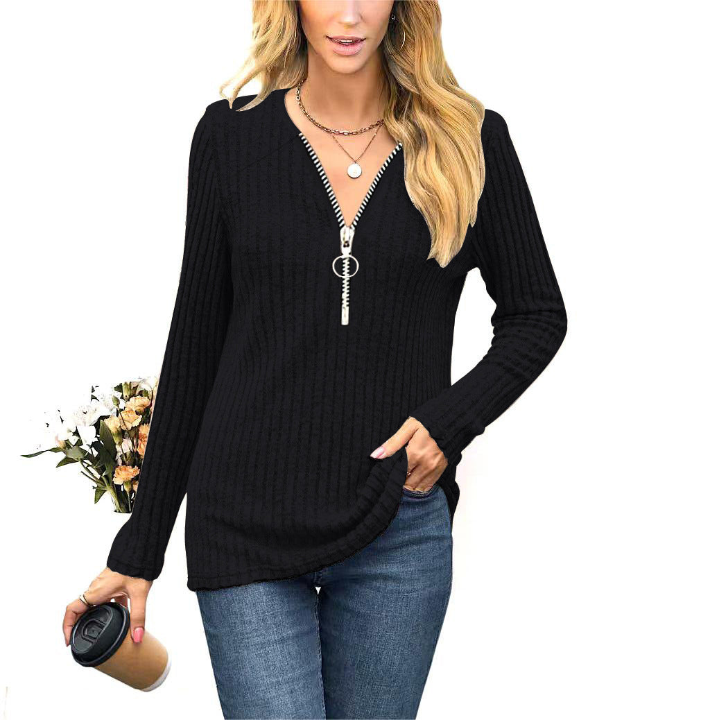 Damen Strickpullover mit modernem Reißverschluss EB