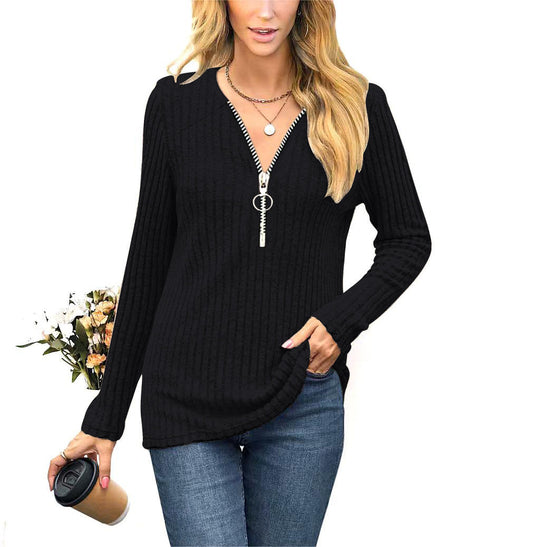 Damen Strickpullover mit modernem Reißverschluss EB