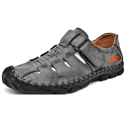 Herren Bequeme Leder-Sandalen mit verstellbarem Klettverschluss EB