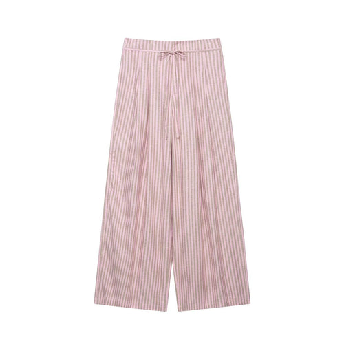Damen nan weite Leinenhose mit Streifenmuster und Kordelzug EB