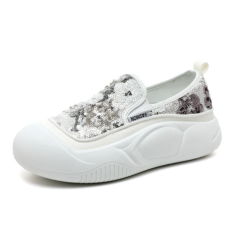 Damen modische Slip-On Sneakers mit glitzerndem Obermaterial und bequemer Sohle EB