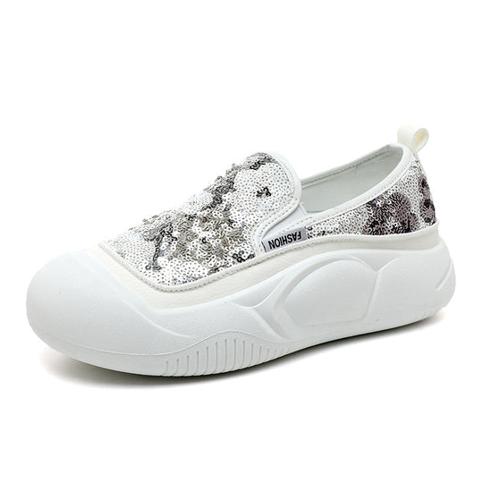 Damen modische Slip-On Sneakers mit glitzerndem Obermaterial und bequemer Sohle EB
