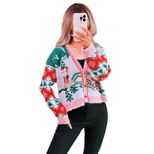 Damen Strickjacke im festlichen Design mit Weihnachtsmotiven EB