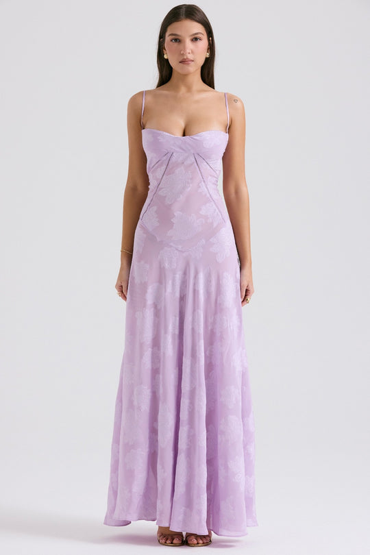 Damen Maxikleid mit dekorativem Spitzen-Oberteil und fließendem Rock EB