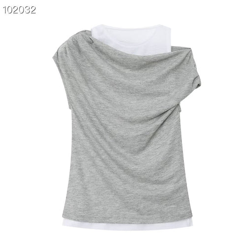 Damen lässiges Overlay T-Shirt mit asymmetrischem Schnitt und eleganten Falten EB