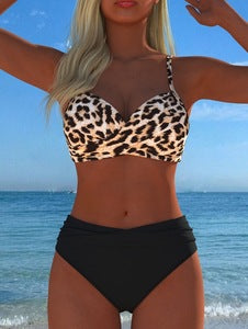 Damen Bikini-Set mit gepolstertem Oberteil und hohem Taillenschnitt EB