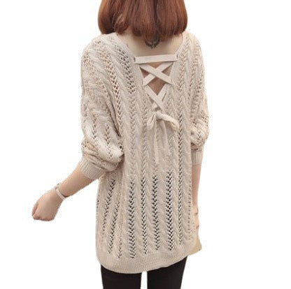 Damen luftiger Strickpullover mit V-Ausschnitt EB